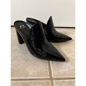 Marc Fisher Glossy Black Pointed Mules